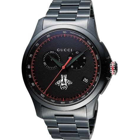 gucci men's stainless steel black chrono watch|men's black diamond gucci watch.